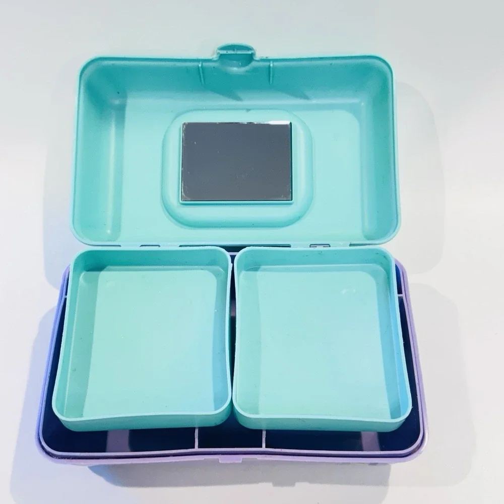 Vintage Caboodles Makeup‎ Case Flip Out Trays w Mirror 90s Purple Teal